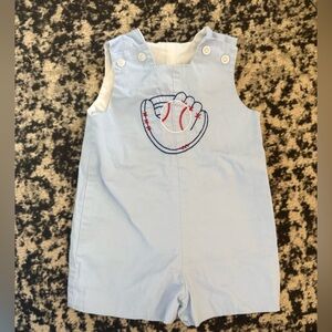 Light Blue Baseball Embroidered Kids Romper